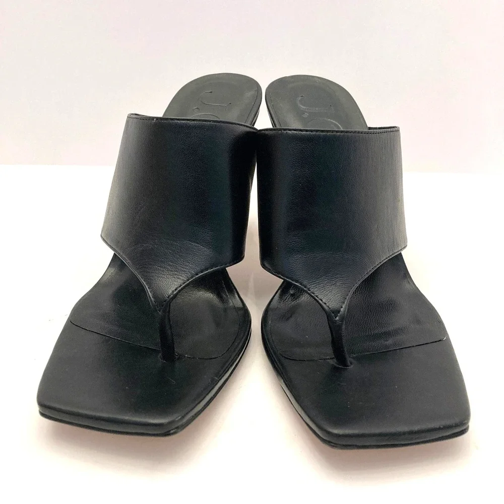 J. Crew Thong Sandals Open Toe High Heel Womens 9 Black Leather Snake‎ Print